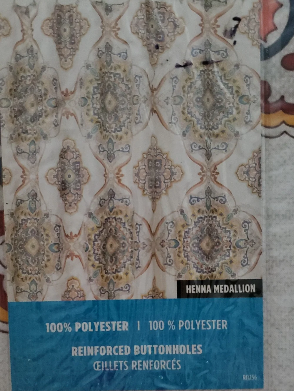 Henna Medallion Fabric Shower Curtain - White with Orange & Blue Medallion